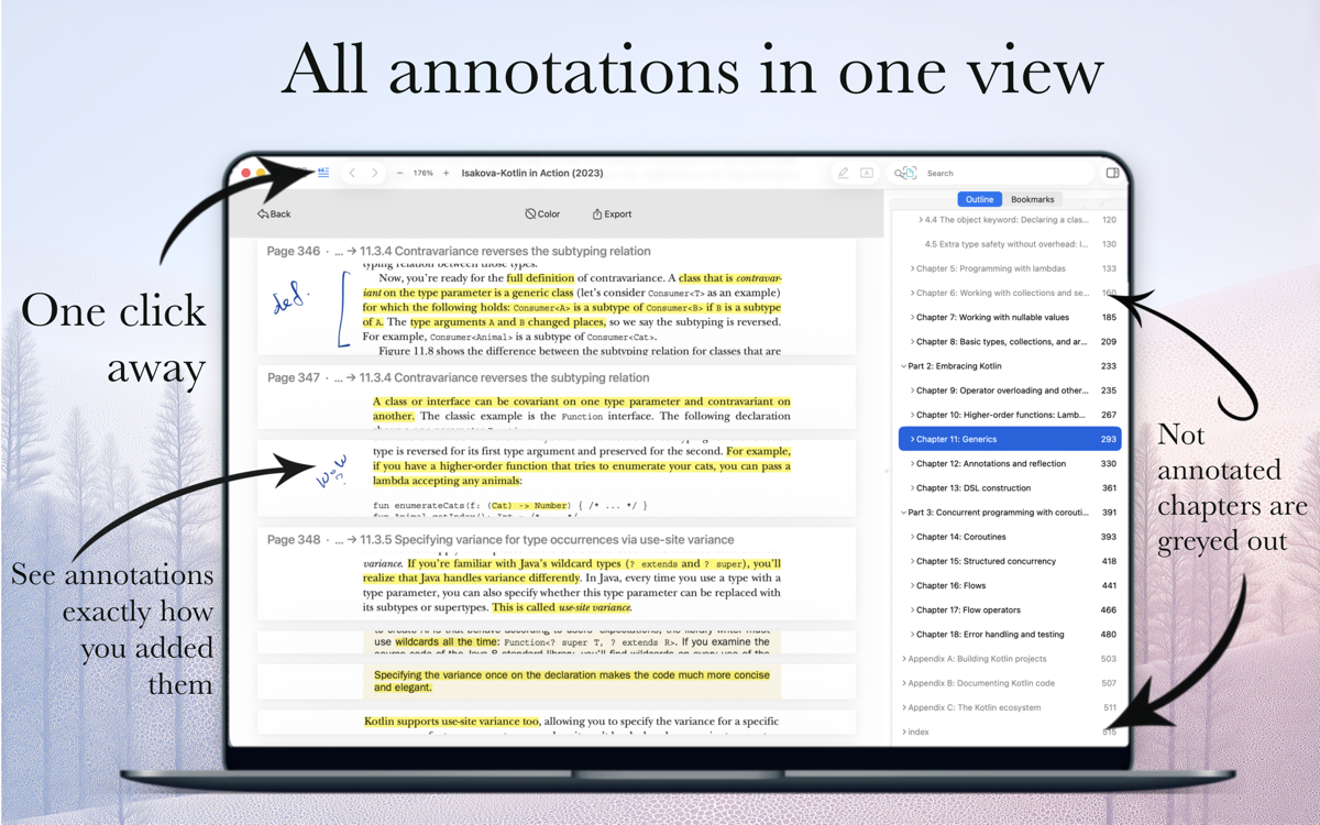 Annotations list view